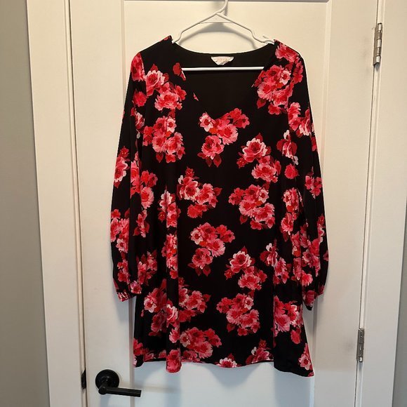 Floral Black & Pink Long Sleeve Peach‎ Love dress - Picture 2 of 5